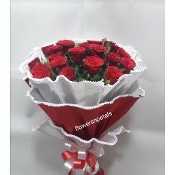 20 Red Roses Hand Bunch with paper packing 